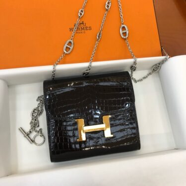 HERMES【エルメス】コンスタンス コンパクト アリゲーターシャイニー ブラック/RG金具 D刻印